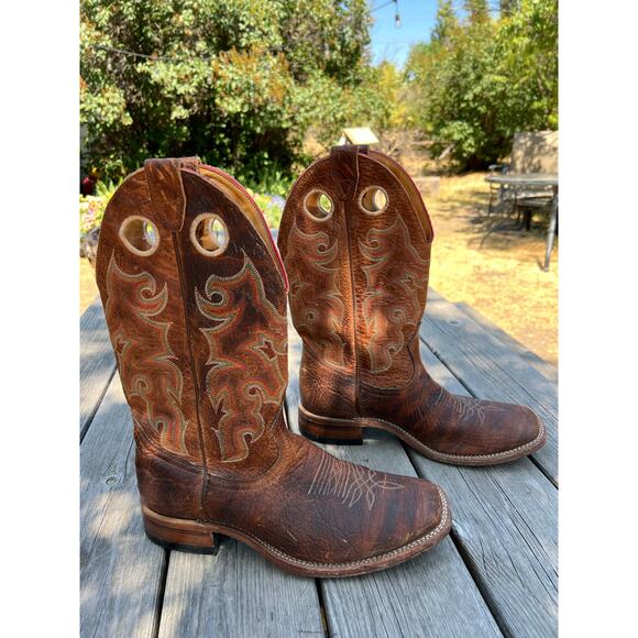Boulet men’s 9 cowboy boots leather stitched square toe pulls western rodeo main image 7